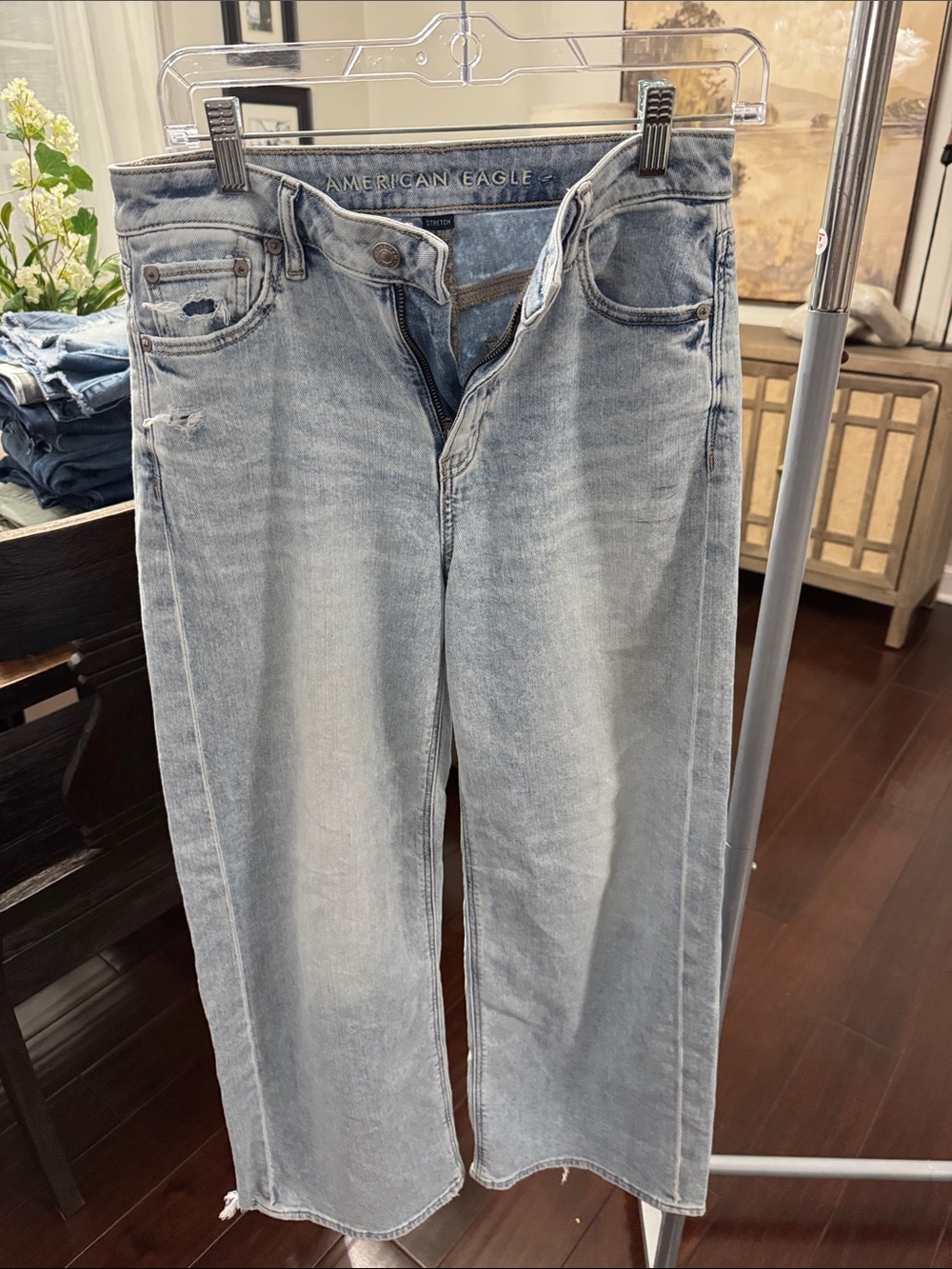 American Eagle Outfitters Super High Waisted Baggy Blue Wide Leg Jeans